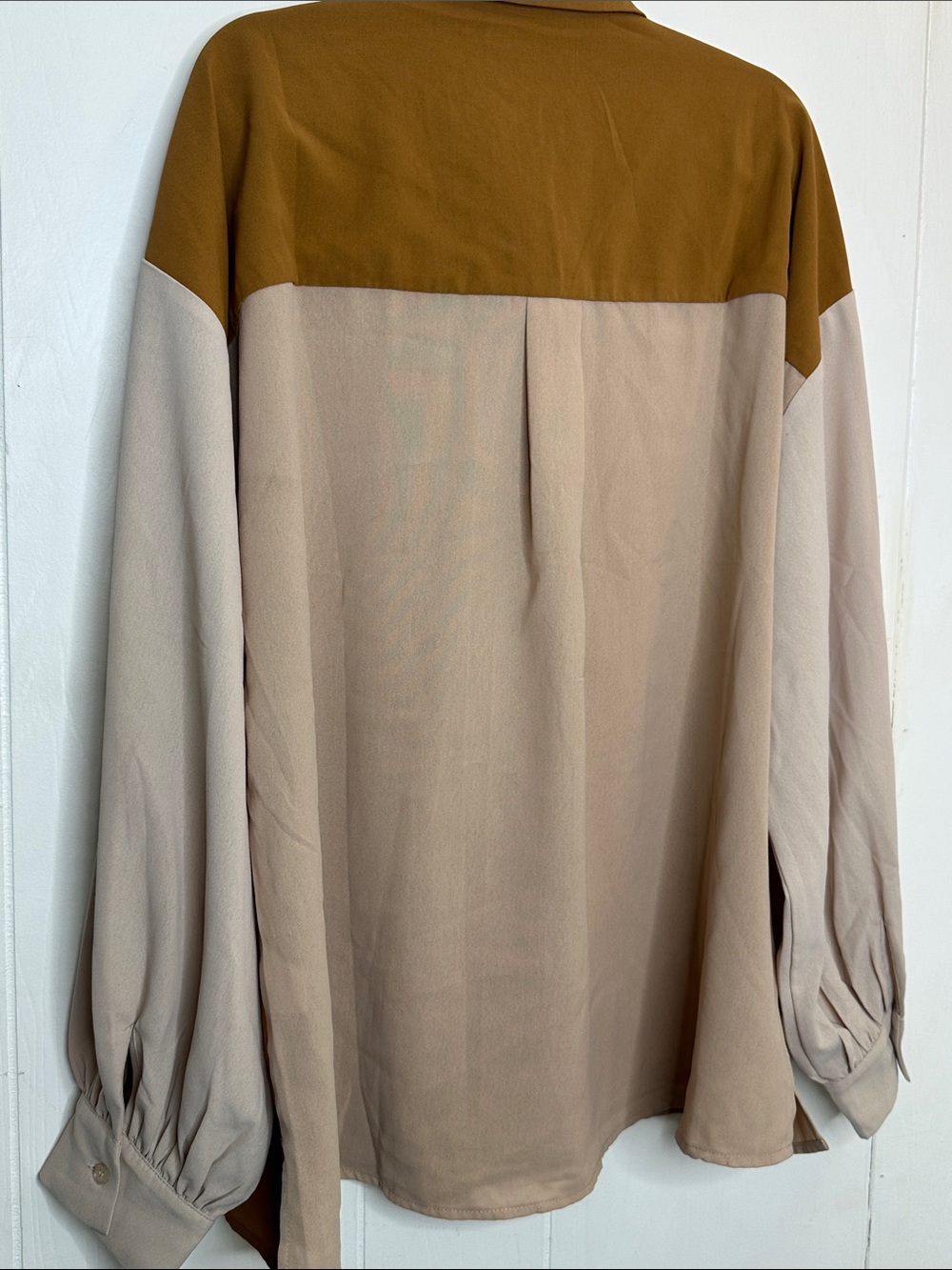 Andree Colorblock Button-Down Shirt in Brown and Beige - Picture 8 of 10